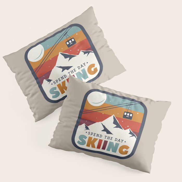 Spend The Day Skiing-Ski Badge Pillow Sham Gallery Image 1