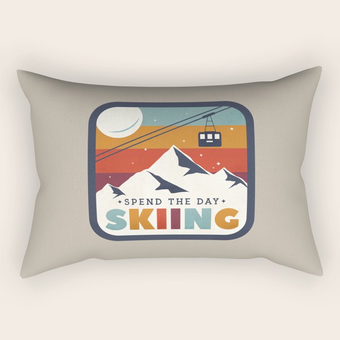 Spend The Day Skiing-Ski Badge Rectangular Pillow Gallery Image 1