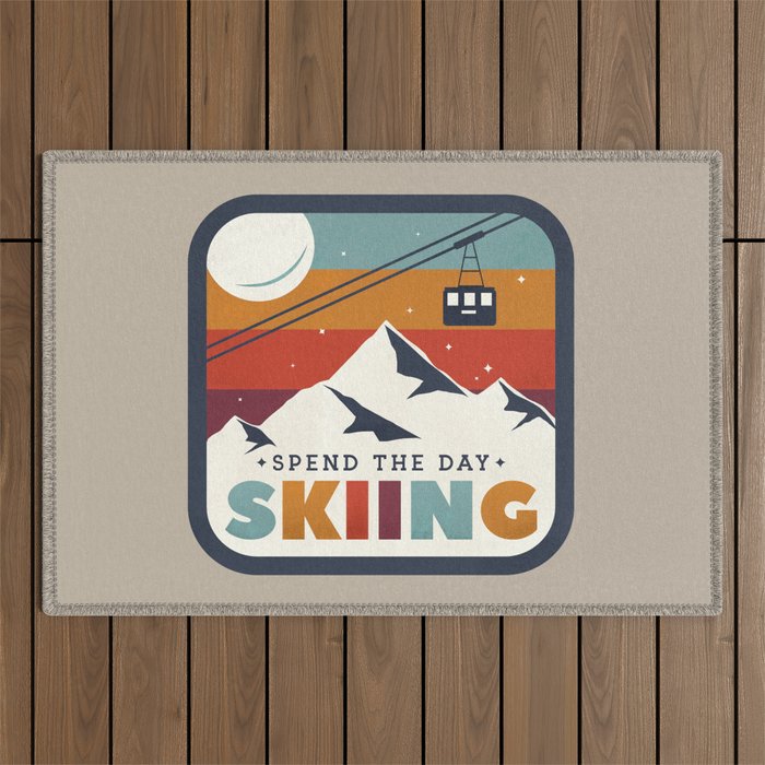 Spend The Day Skiing-Ski Badge Outdoor Rug Gallery Image 1