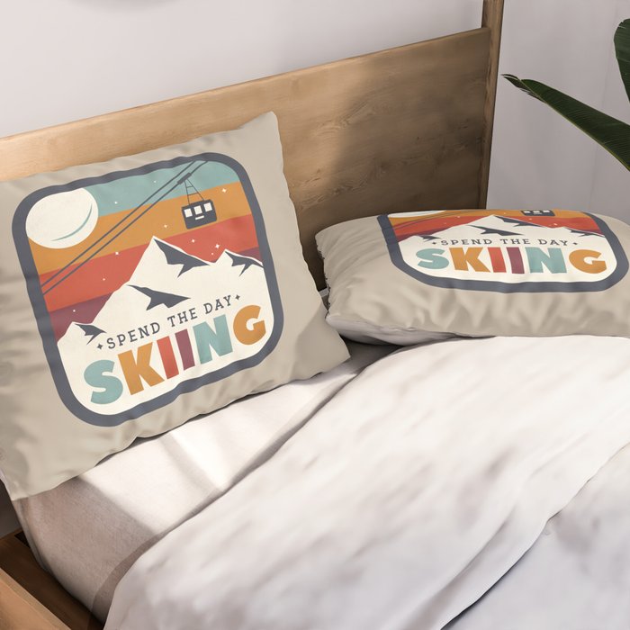 Spend The Day Skiing-Ski Badge Pillow Sham Gallery Image 2