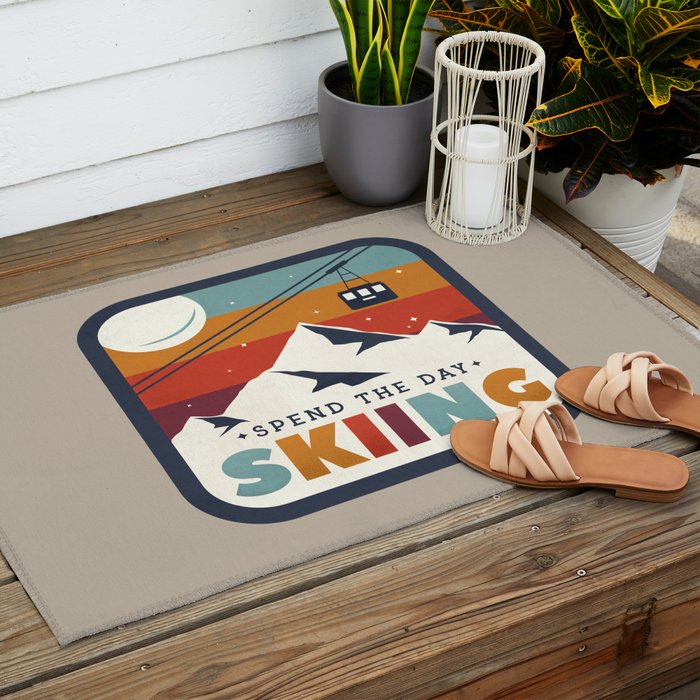 Spend The Day Skiing-Ski Badge Outdoor Rug Gallery Image 2
