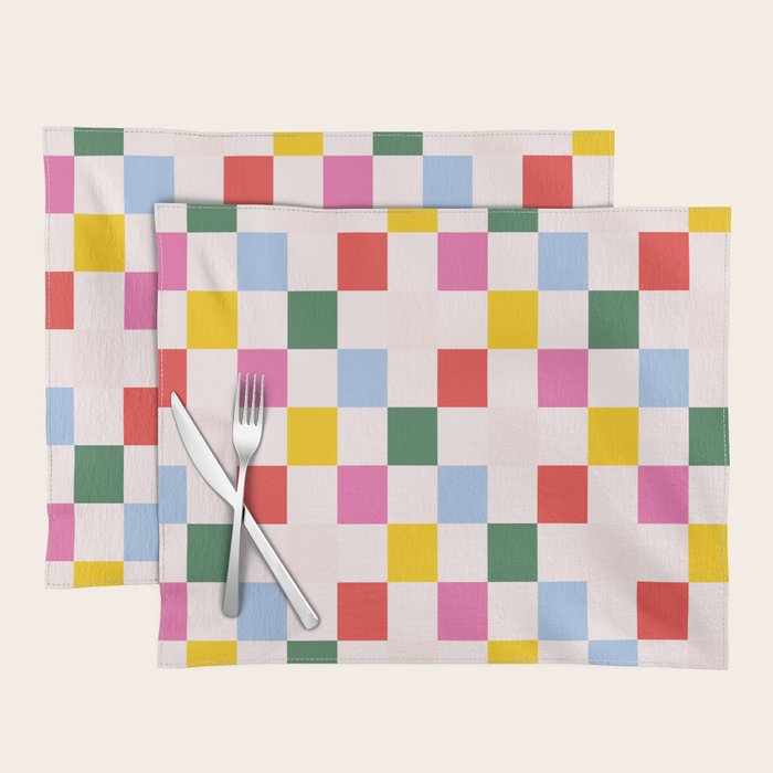 Retro Bauhaus Pattern | Abstract Shapes | Geometric Checks Placemat Gallery Image 1