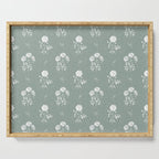Green and White Vintage Block Print Floral Serving Tray Gallery Image 1