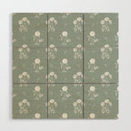 Green and White Vintage Block Print Floral Wood Wall Art Gallery Image 1