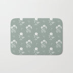 Green and White Vintage Block Print Floral Bath Mat Gallery Image 1