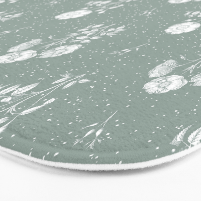Green and White Vintage Block Print Floral Bath Mat Gallery Image 3