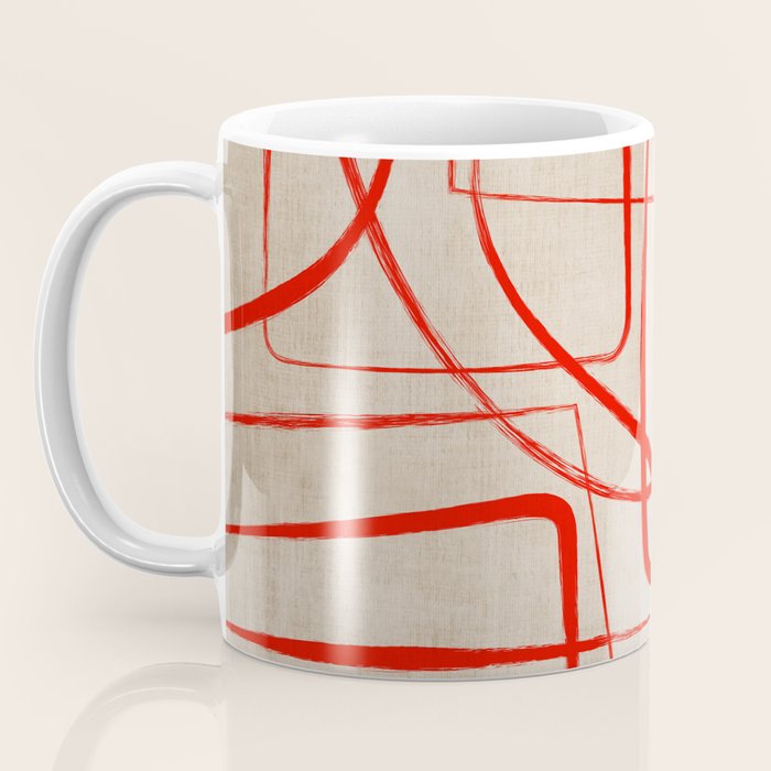 Bold Red Lines Artwork Beige Background  Coffee Mug Gallery Image 3