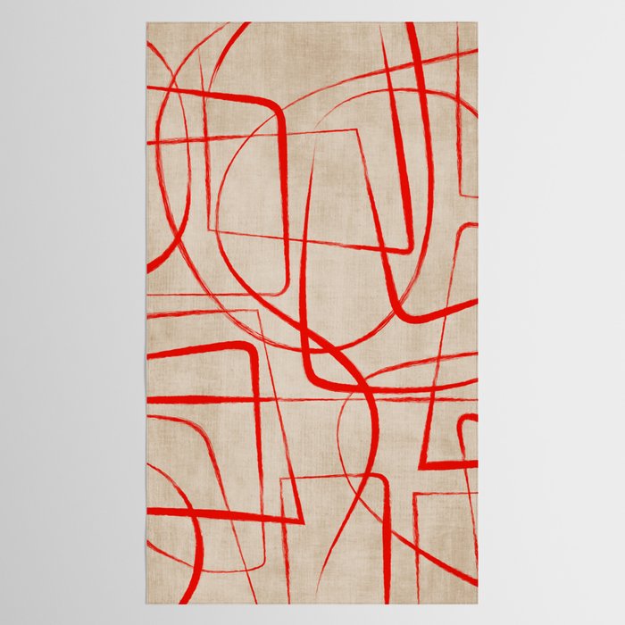 Bold Red Lines Artwork Beige Background  Tablecloth Gallery Image 2