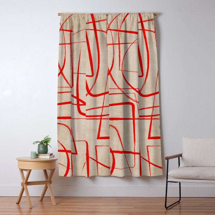 Bold Red Lines Artwork Beige Background  Window Curtain Gallery Image 5
