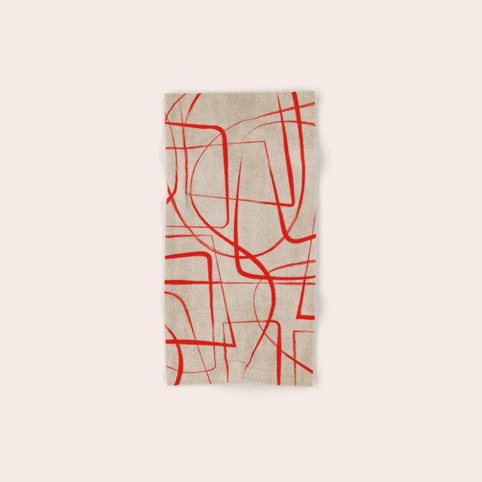 Bold Red Lines Artwork Beige Background  Bath Towel Gallery Image 1