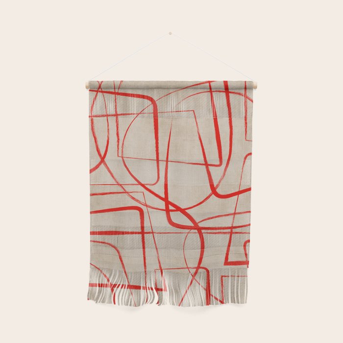Bold Red Lines Artwork Beige Background  Wall Hanging Gallery Image 1