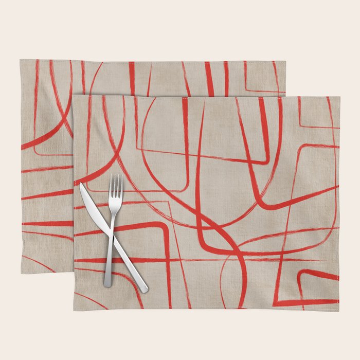 Bold Red Lines Artwork Beige Background  Placemat Gallery Image 1