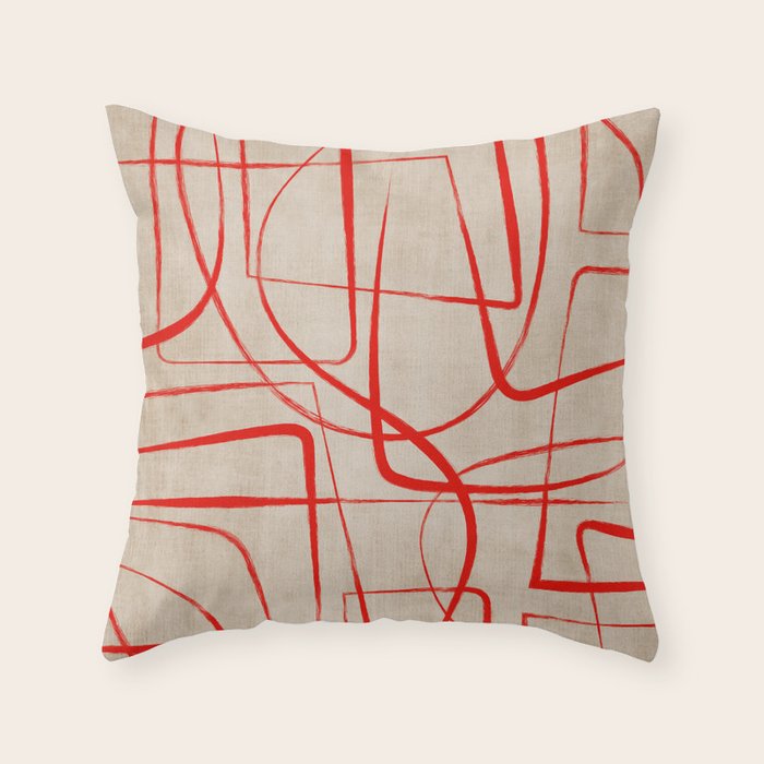 Bold Red Lines Artwork Beige Background  Throw Pillow Gallery Image 6