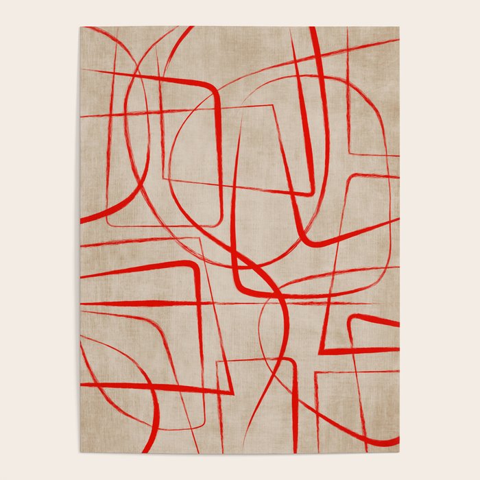 Bold Red Lines Artwork Beige Background  Poster Gallery Image 4