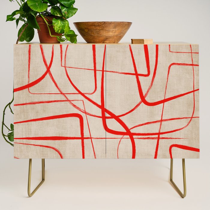 Bold Red Lines Artwork Beige Background  Credenza Gallery Image 1