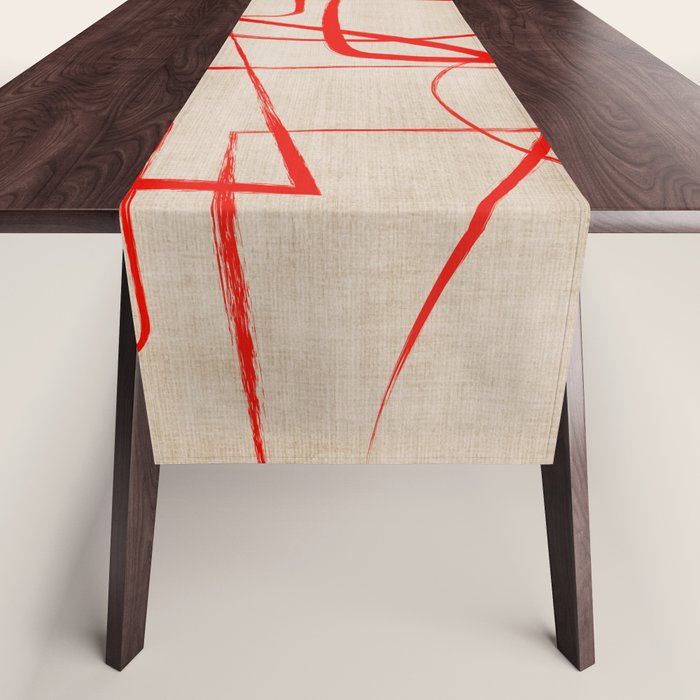 Bold Red Lines Artwork Beige Background  Table Runner Gallery Image 1