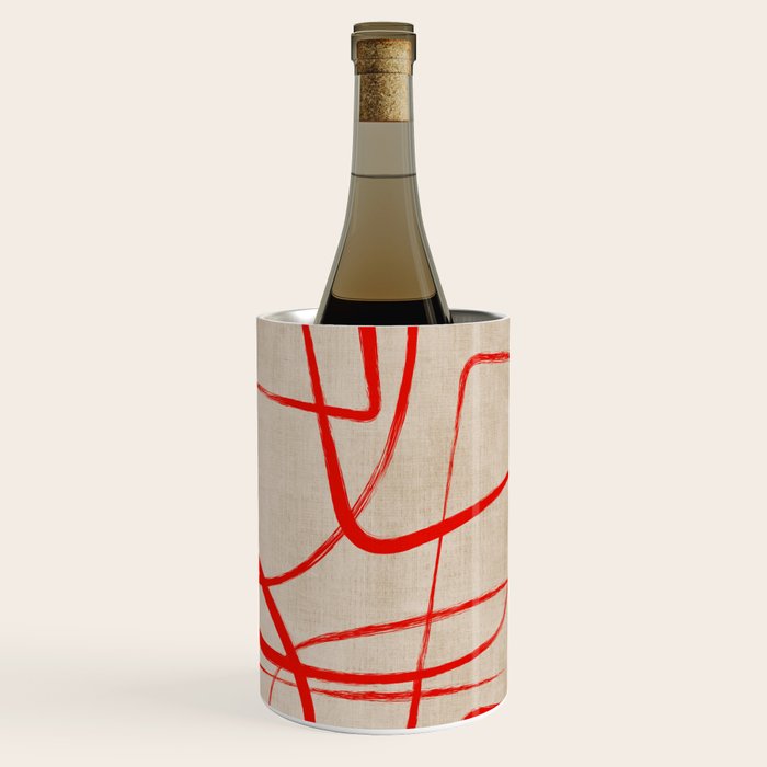 Bold Red Lines Artwork Beige Background  Wine Chiller Gallery Image 3