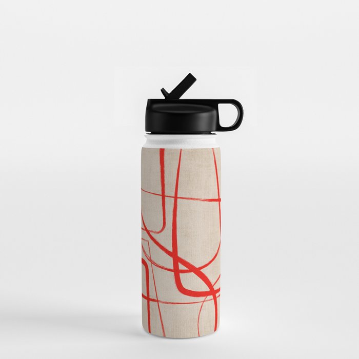 Bold Red Lines Artwork Beige Background  Water Bottle Gallery Image 1