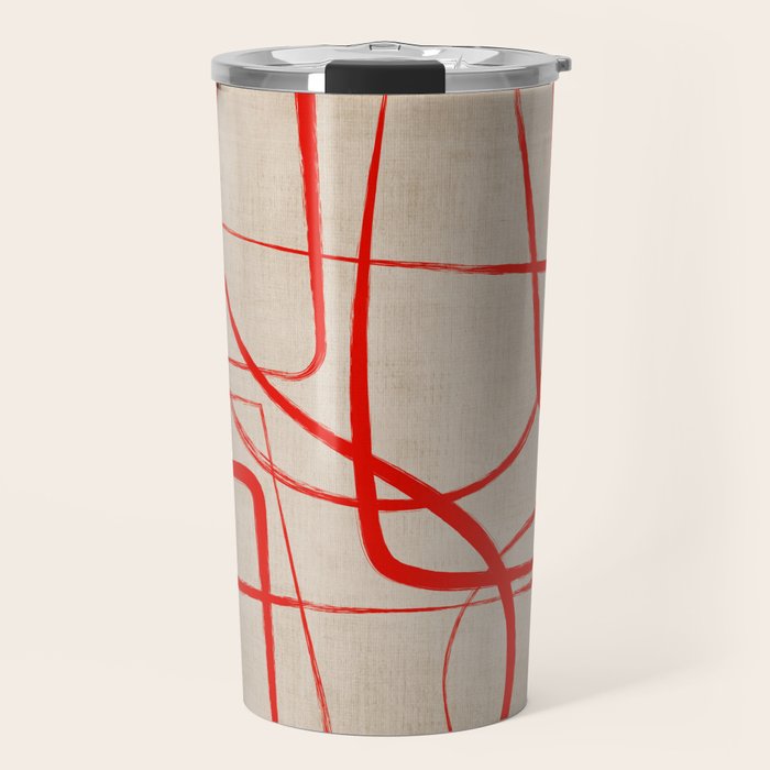 Bold Red Lines Artwork Beige Background  Travel Mug Gallery Image 1