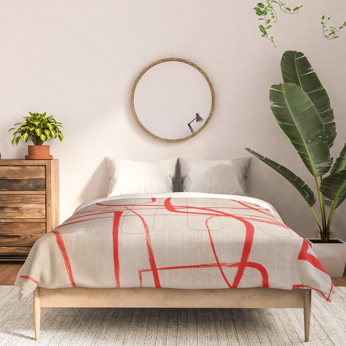 Bold Red Lines Artwork Beige Background  Comforter Gallery Image 3
