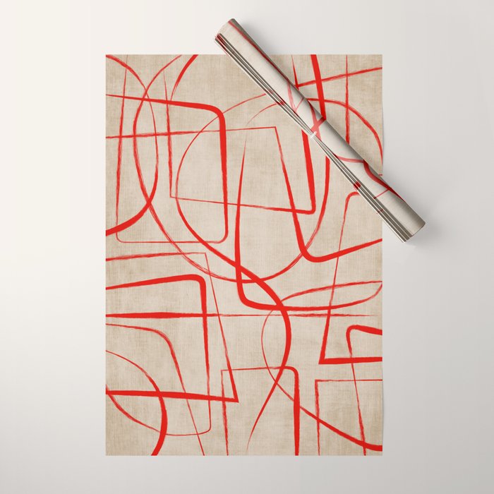 Bold Red Lines Artwork Beige Background  Wrapping Paper Gallery Image 1