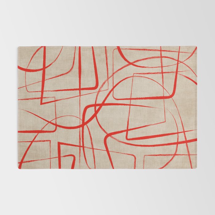 Bold Red Lines Artwork Beige Background  Rug Gallery Image 2