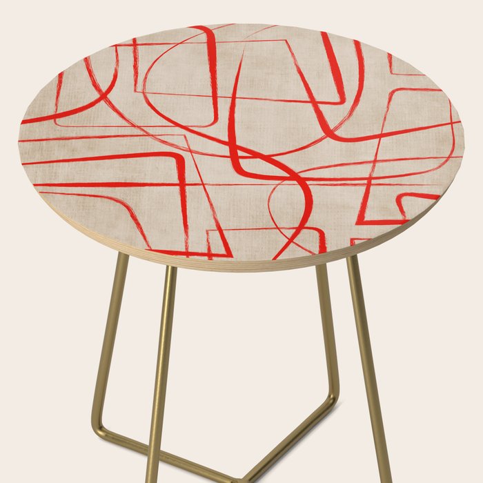 Bold Red Lines Artwork Beige Background  Side Table Gallery Image 2