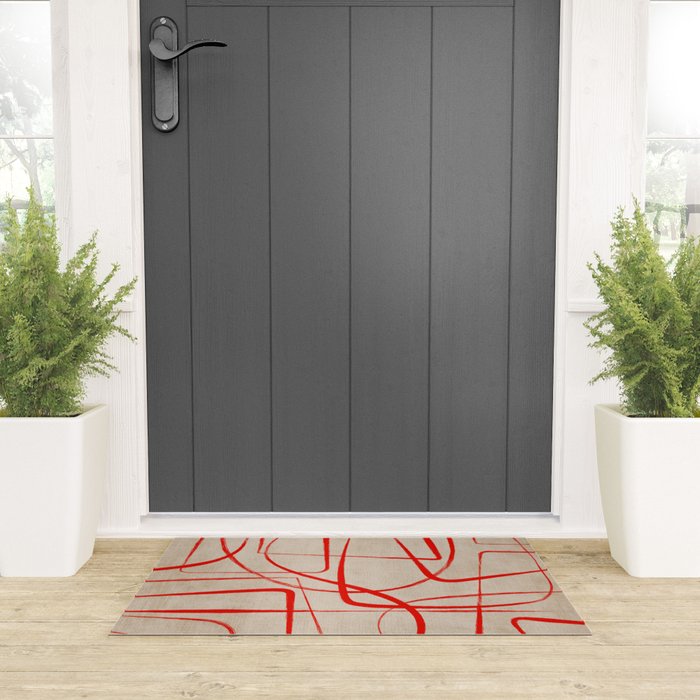 Bold Red Lines Artwork Beige Background  Welcome Mat Gallery Image 3