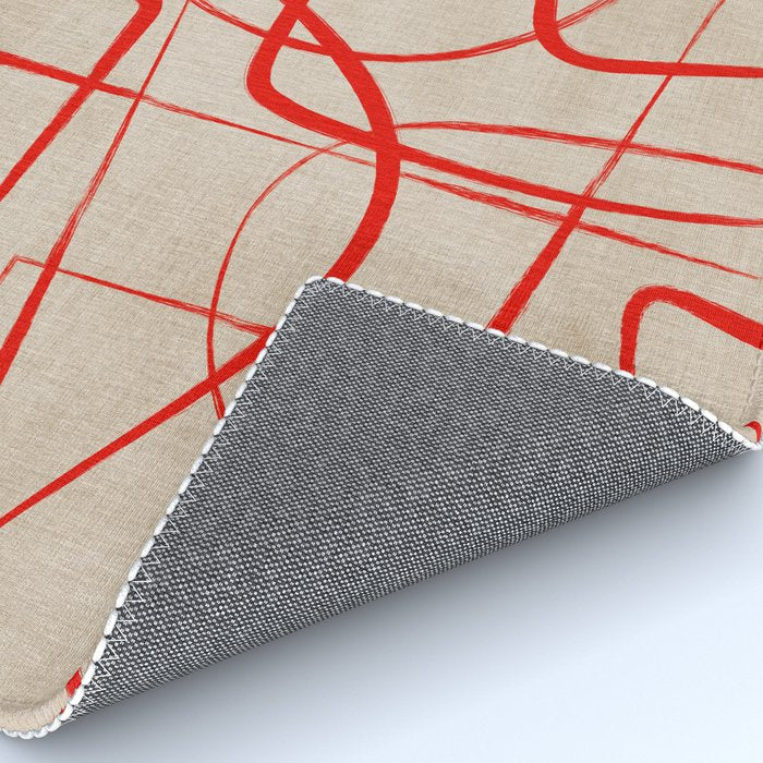 Bold Red Lines Artwork Beige Background  Rug Gallery Image 4