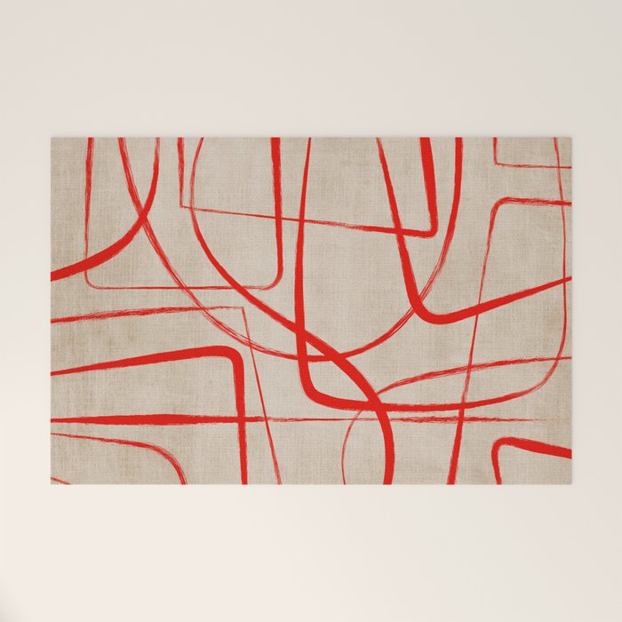 Bold Red Lines Artwork Beige Background  Welcome Mat Gallery Image 1