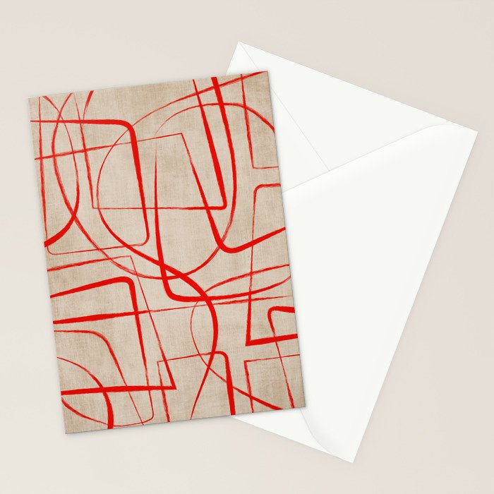 Bold Red Lines Artwork Beige Background  Stationery Card Gallery Image 2