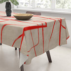 Bold Red Lines Artwork Beige Background  Tablecloth Gallery Image 3