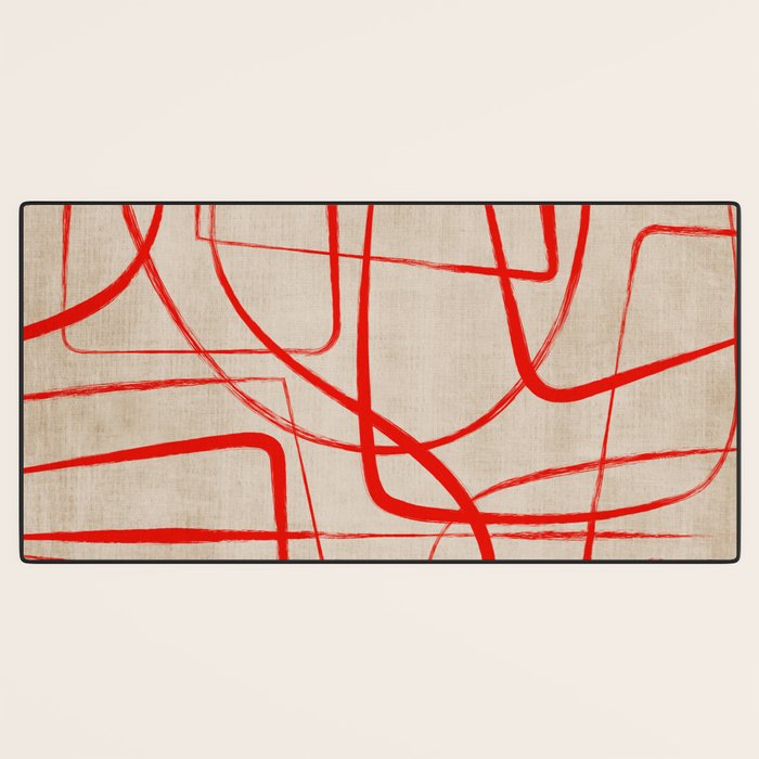 Bold Red Lines Artwork Beige Background  Desk Mat Gallery Image 3
