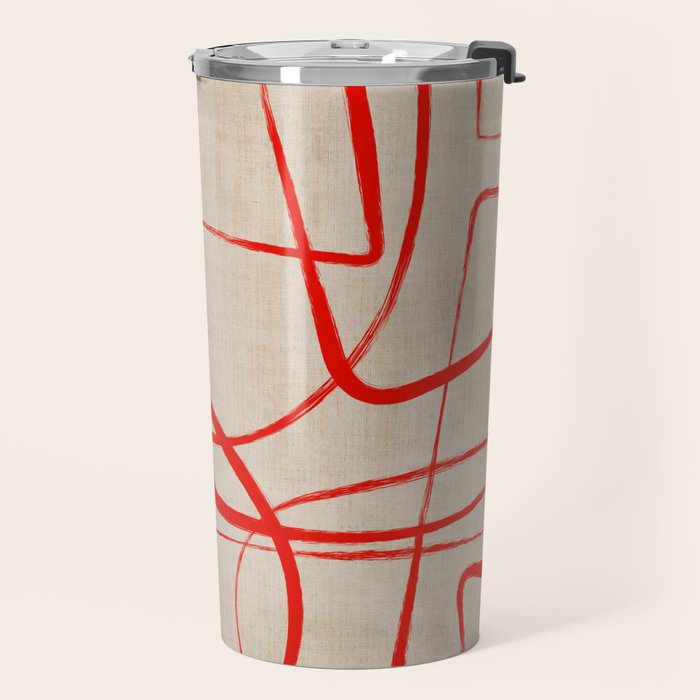 Bold Red Lines Artwork Beige Background  Travel Mug Gallery Image 2
