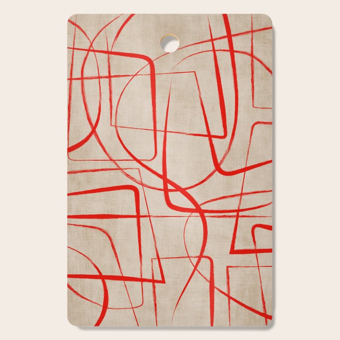 Bold Red Lines Artwork Beige Background  Cutting Board Gallery Image 1