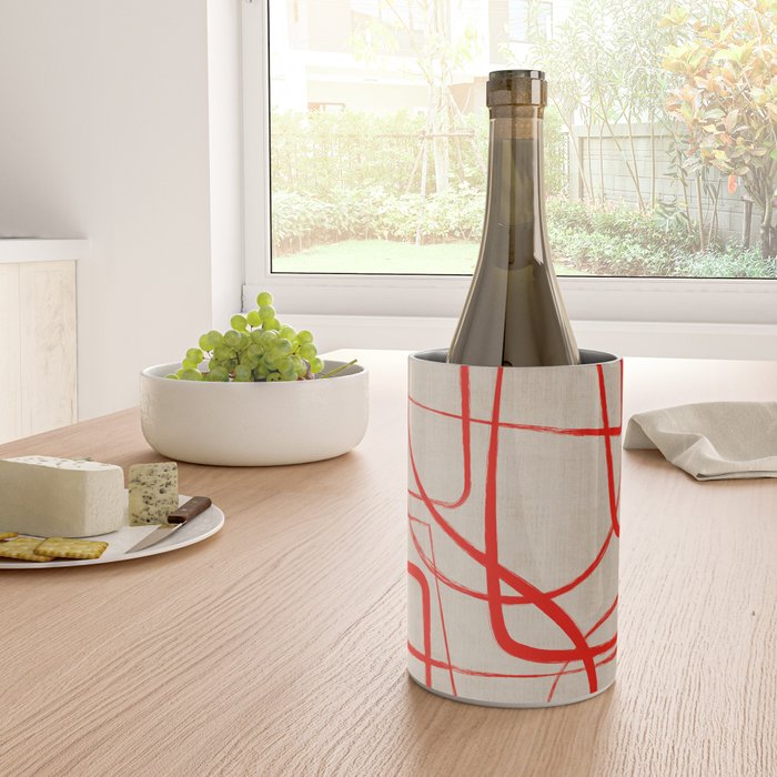 Bold Red Lines Artwork Beige Background  Wine Chiller Gallery Image 4