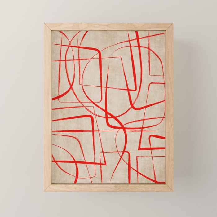 Bold Red Lines Artwork Beige Background  Mini Art Print Gallery Image 1