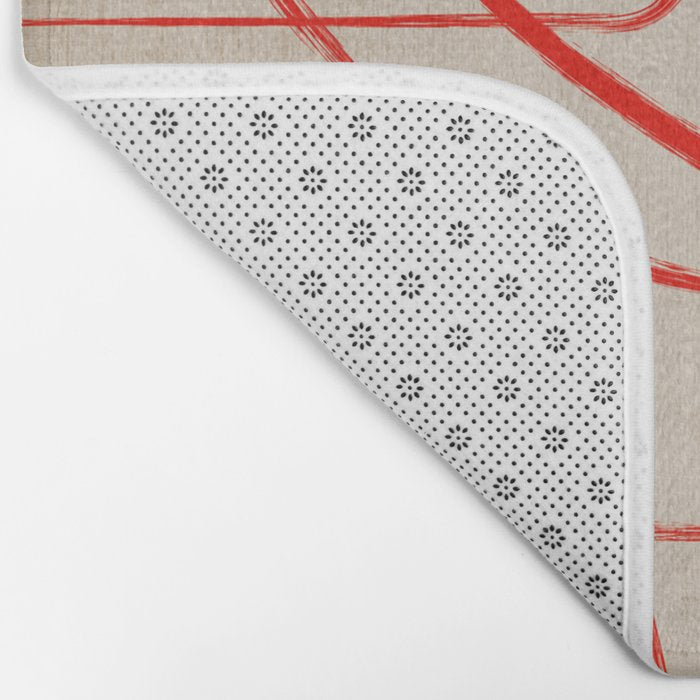 Bold Red Lines Artwork Beige Background  Bath Mat Gallery Image 2