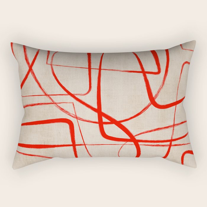 Bold Red Lines Artwork Beige Background  Rectangular Pillow Gallery Image 1