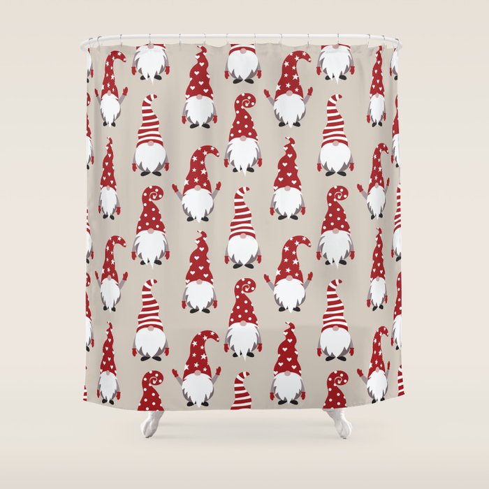 Christmas Gnomes Polka Pattern Shower Curtain Gallery Image 1