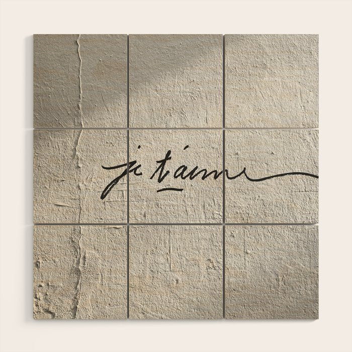 Je t'aime - Love Graffiti Art Print in France - Romantic Bedroom Decor Wood Wall Art Gallery Image 1