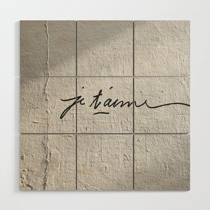 Je t'aime - Love Graffiti Art Print in France - Romantic Bedroom Decor Wood Wall Art Gallery Image 1