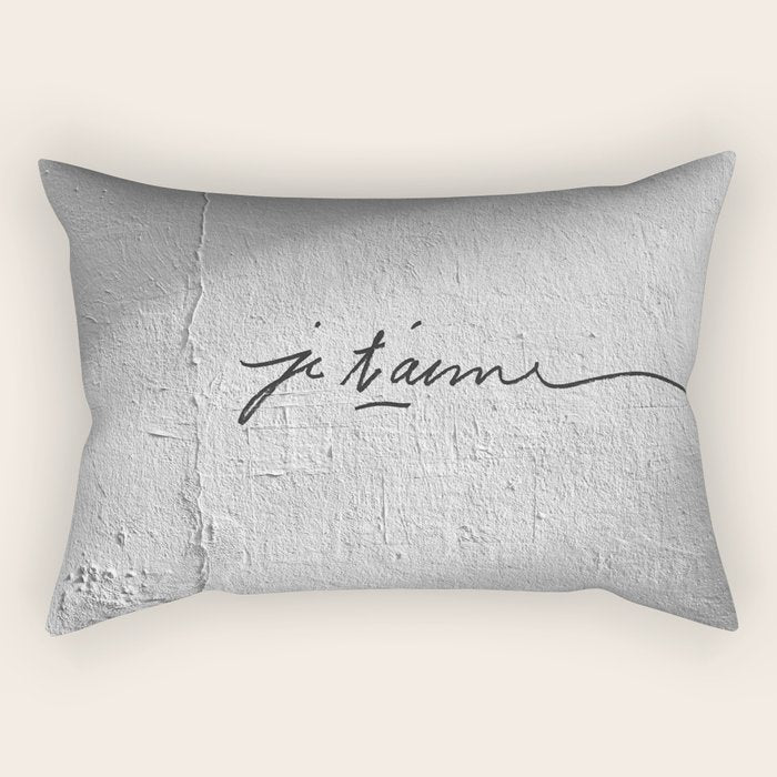 Je t'aime - Love Graffiti Art Print in France - Romantic Bedroom Decor Rectangular Pillow Gallery Image 1