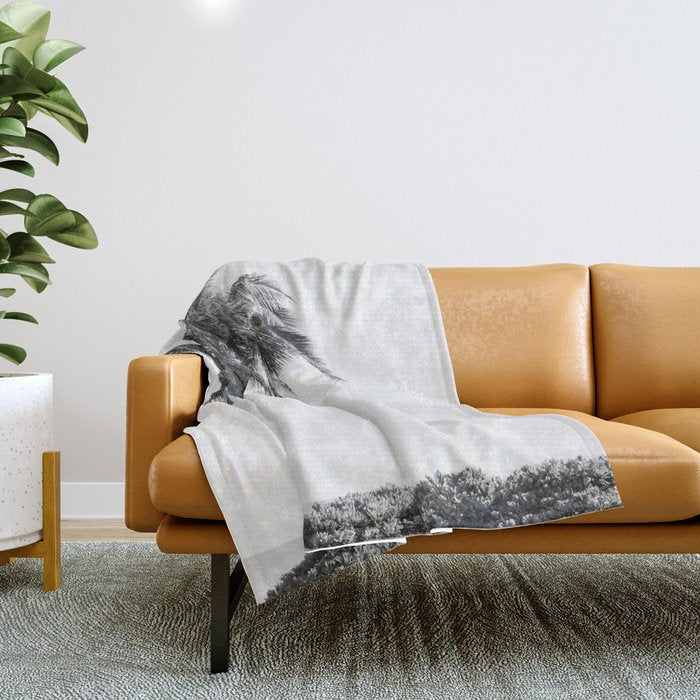Maui Palm Tree - Black and White Photography Throw Blanket Gallery Image 1