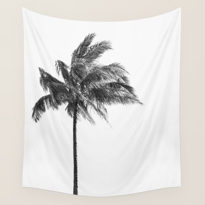 Maui Palm Tree - Black and White Photography Wall Tapestry Gallery Image 1