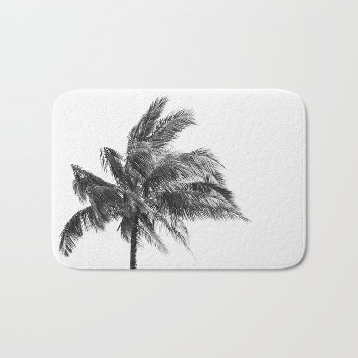 Maui Palm Tree - Black and White Photography Bath Mat Gallery Image 1