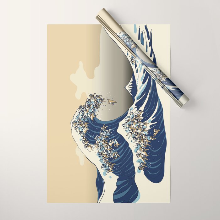The Great Wave of Pugs Vanilla Sky Wrapping Paper Gallery Image 1