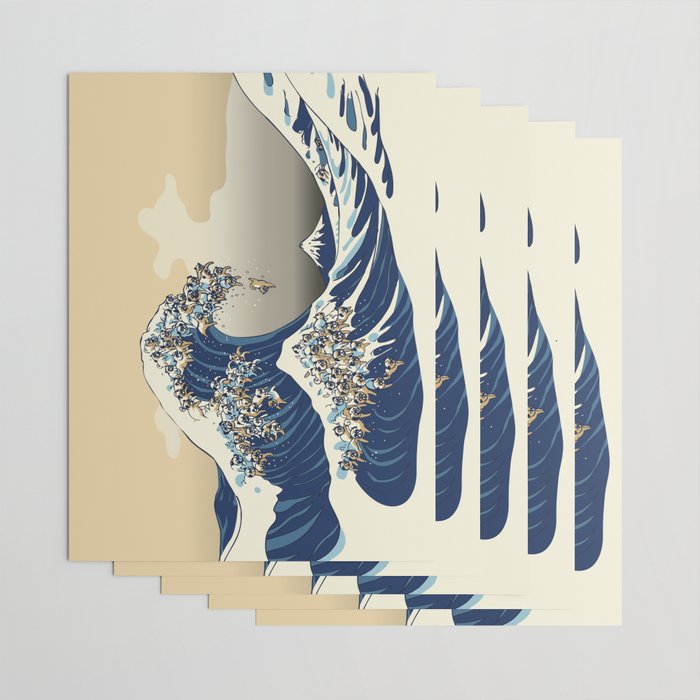 The Great Wave of Pugs Vanilla Sky Wrapping Paper Gallery Image 3