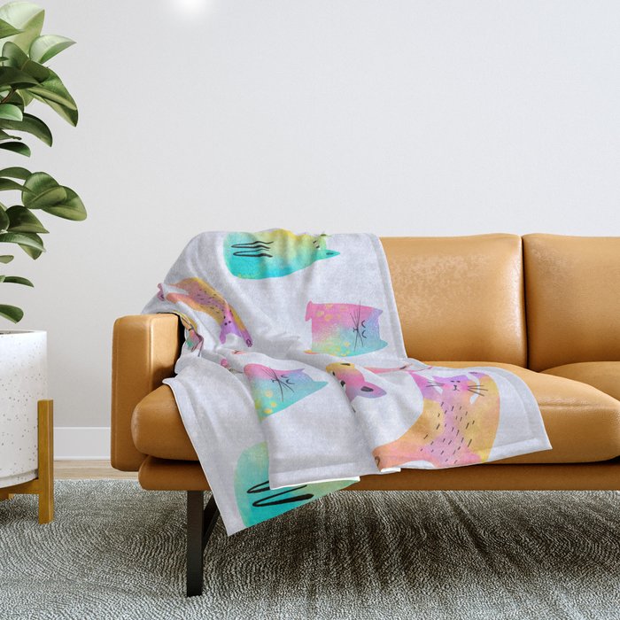 Rainbow Cats Pastel Throw Blanket Gallery Image 1