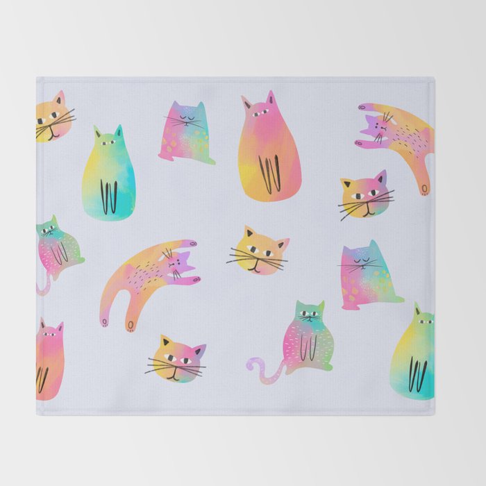 Rainbow Cats Pastel Throw Blanket Gallery Image 2
